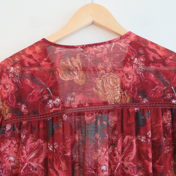 INTIMATELY FREE PEOPLE Away With Me Floral Lounge House Robe Sheer Boho Sz M/L - Picture 14 of 16